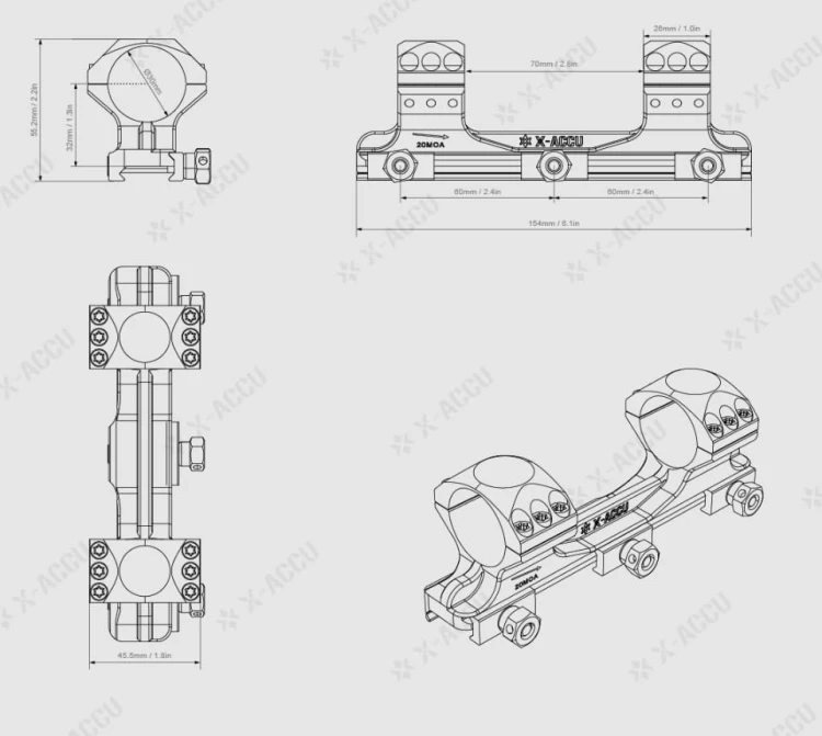 Montaż Vector Optics X-ACCU 30mm 20MOA - 21mm Picatinny - Średni - XASR-3011