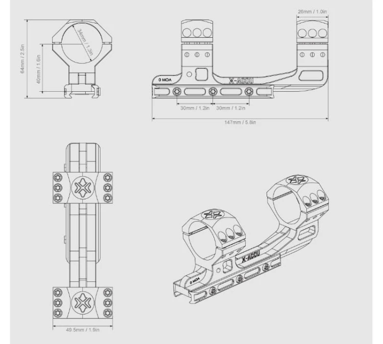 Montaż Vector Optics X-ACCU 34mm 0MOA - 21mm Picatinny - Wysoki - XASR-3014