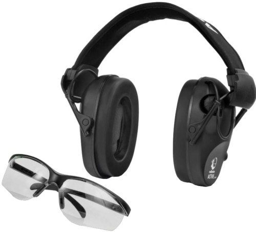 Ochronniki słuchu aktywne RealHunter Active PRO + okulary - Czarny