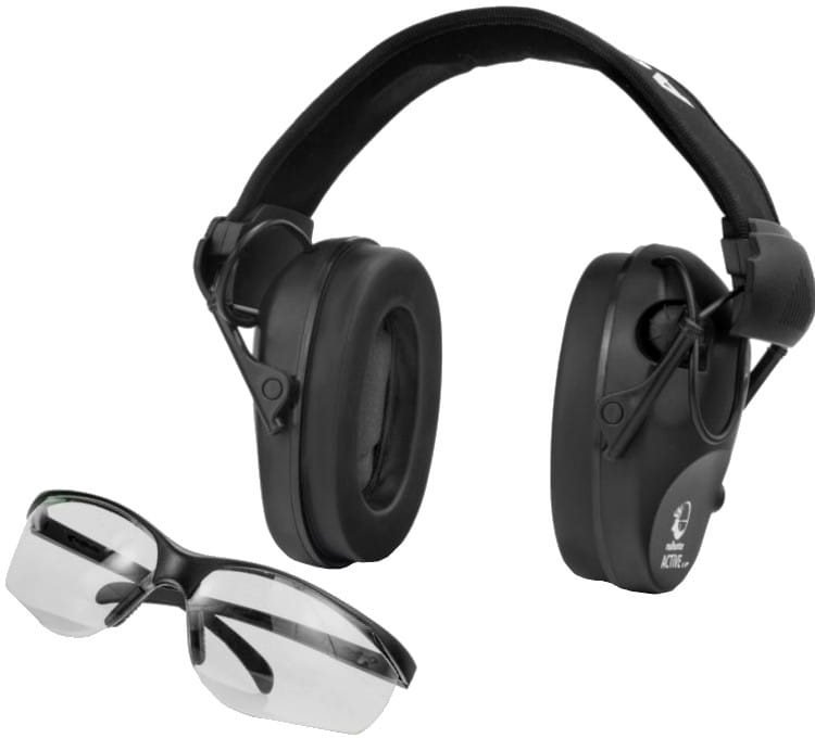 Ochronniki słuchu aktywne RealHunter Active PRO + okulary - Czarny