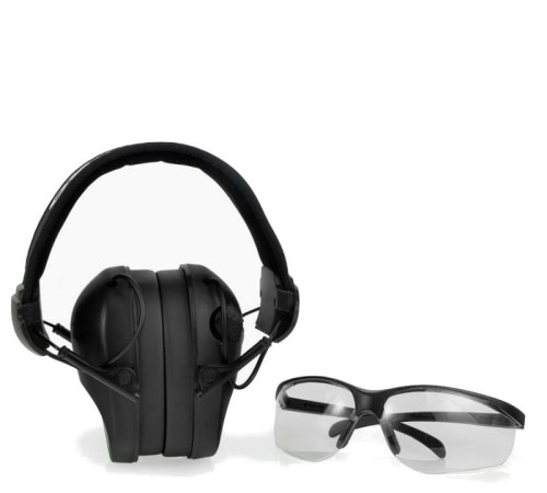 Ochronniki słuchu aktywne RealHunter Active PRO + okulary - Czarny