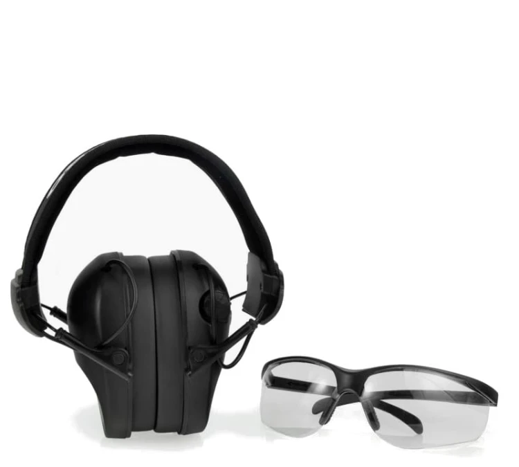 Ochronniki słuchu aktywne RealHunter Active PRO + okulary - Czarny