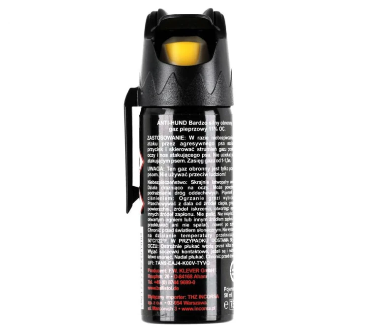 Gaz pieprzowy Klever Anti-Hund Cone 2,5mln SHU, 11% OC - chmura/stożek - 50 ml