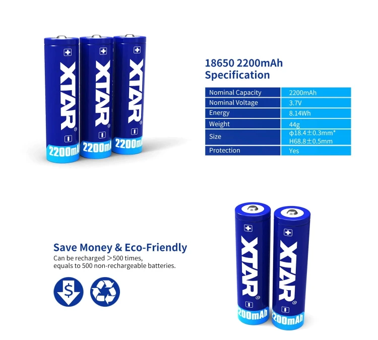 Akumulator Li-Ion 18650 3,7V XTAR (2200 mAh)