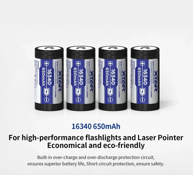 Akumulator Li-Ion 16340 RCR 3,7V XTAR (650 mAh)