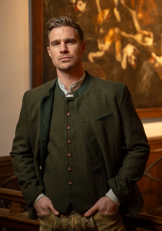 Marynarka wełniana OS Trachten Bavarian Jacket - Olive Green